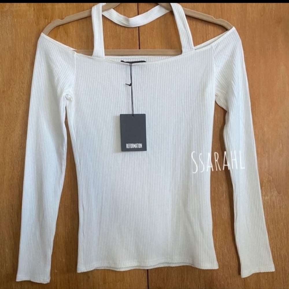 Reformation Regan White Off Ribbed Stretch Off Shoulder Top size M - Picture 3 of 5